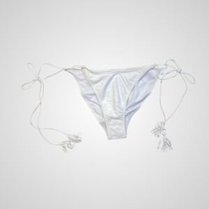 Forever Young Swimwear White Tassel Side Tie Bikini Bottom Large Solid Low Rise